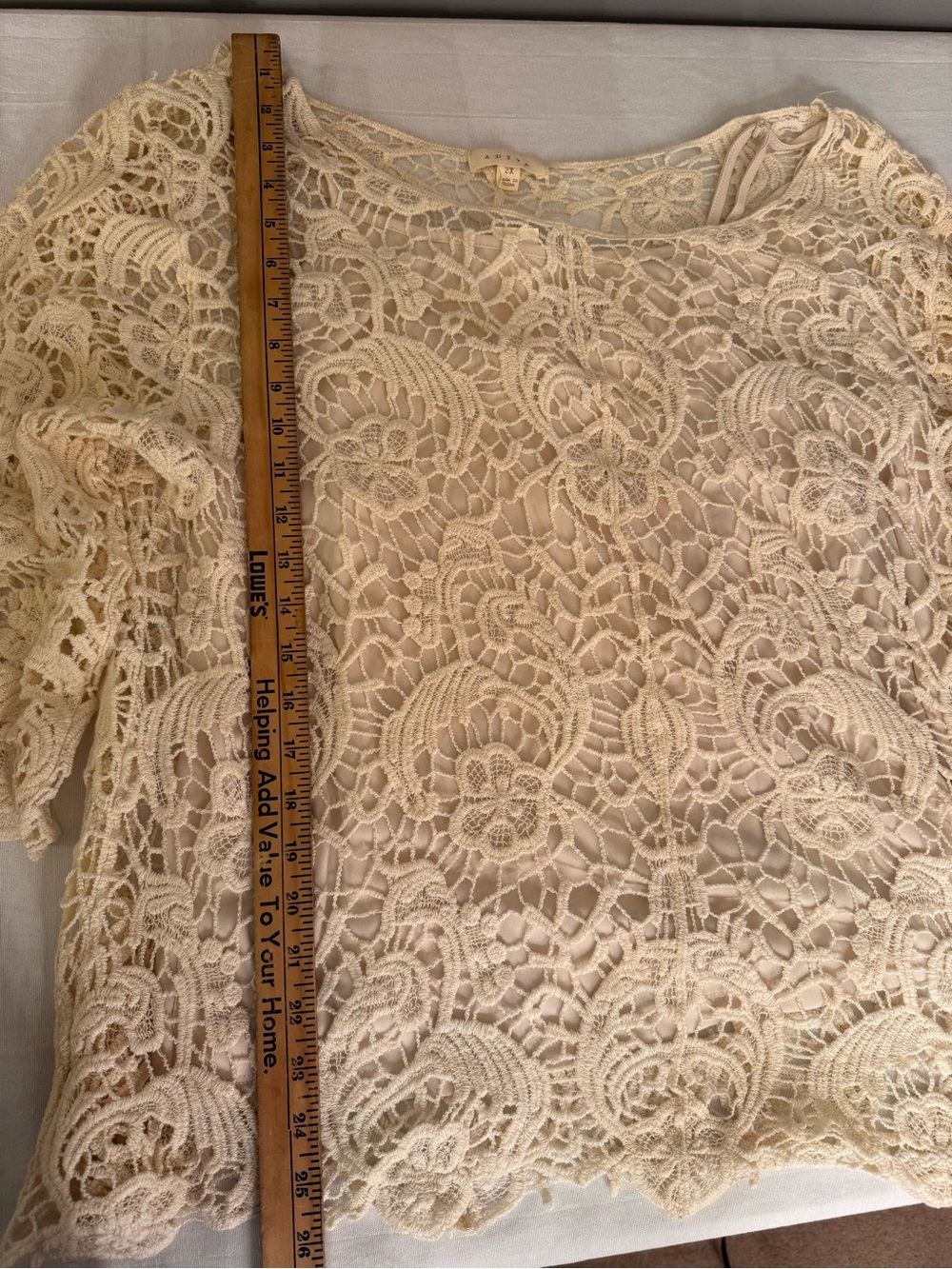 Adiva Cream Crochet Lace Women's Top 2X - Picture 6 of 6